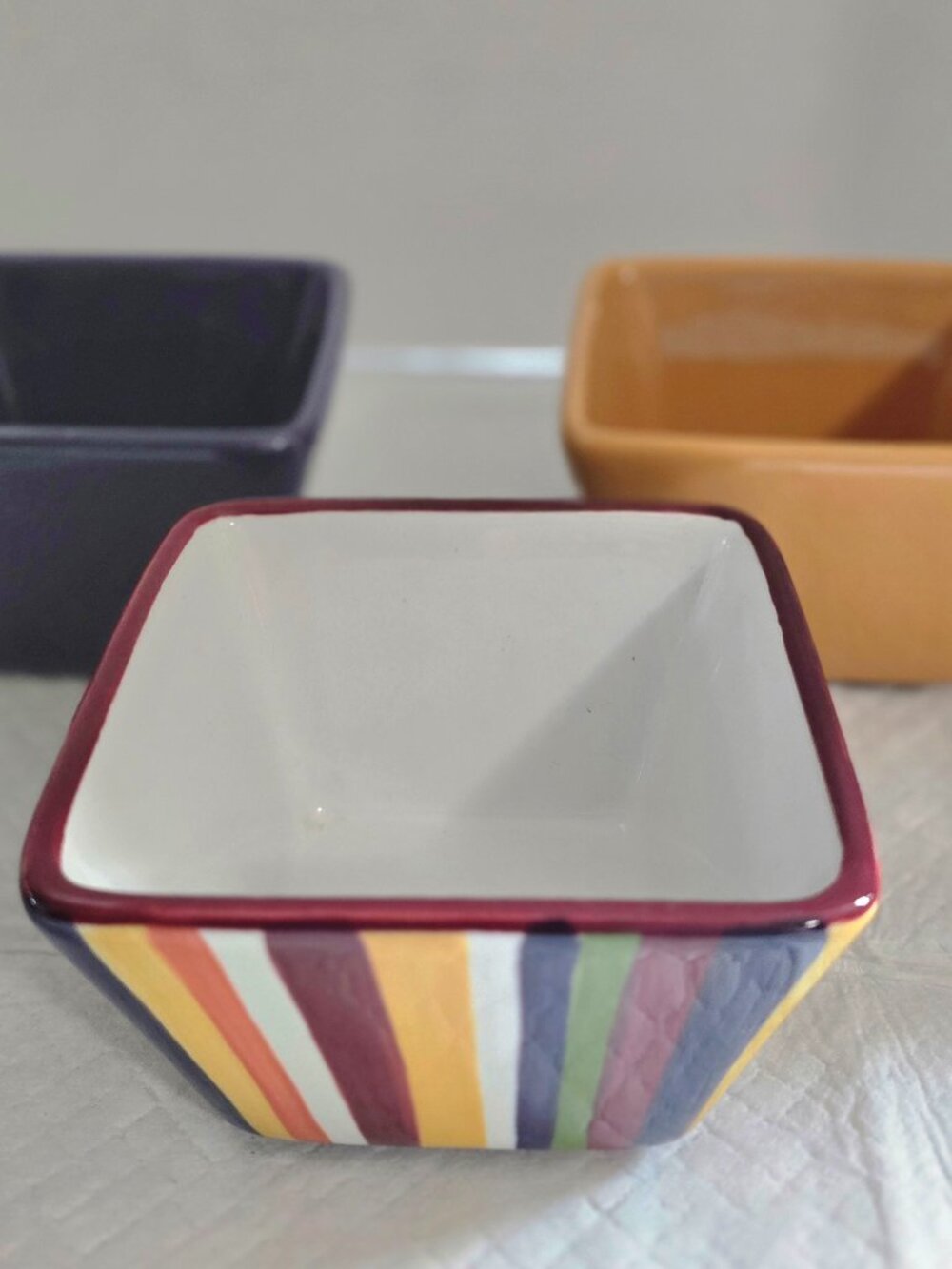 Pampered Chef Simple Additions Set Of 3 Square Fruit Dessert Sauce Bowls 4 1/2"